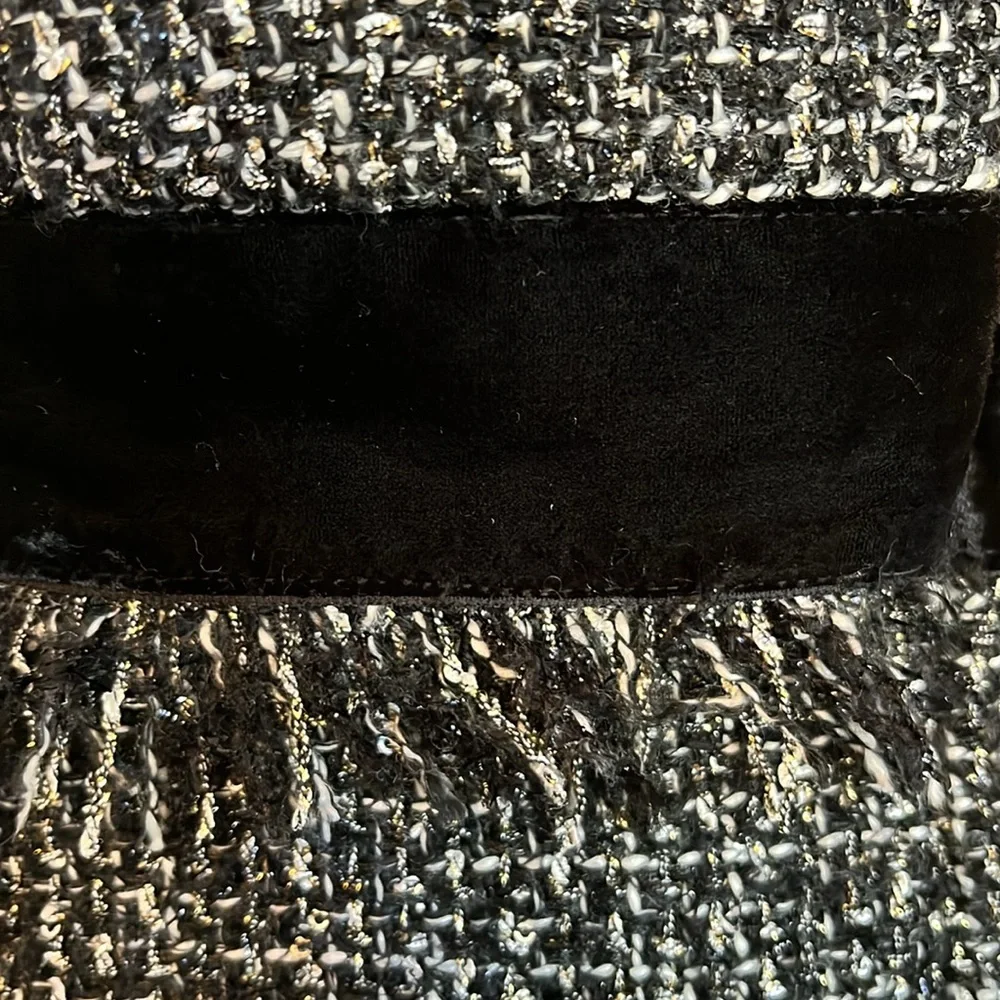 J.Crew Black/White Tweed Sheath Dress w/velvet belt,fringe detail sequins Size 4